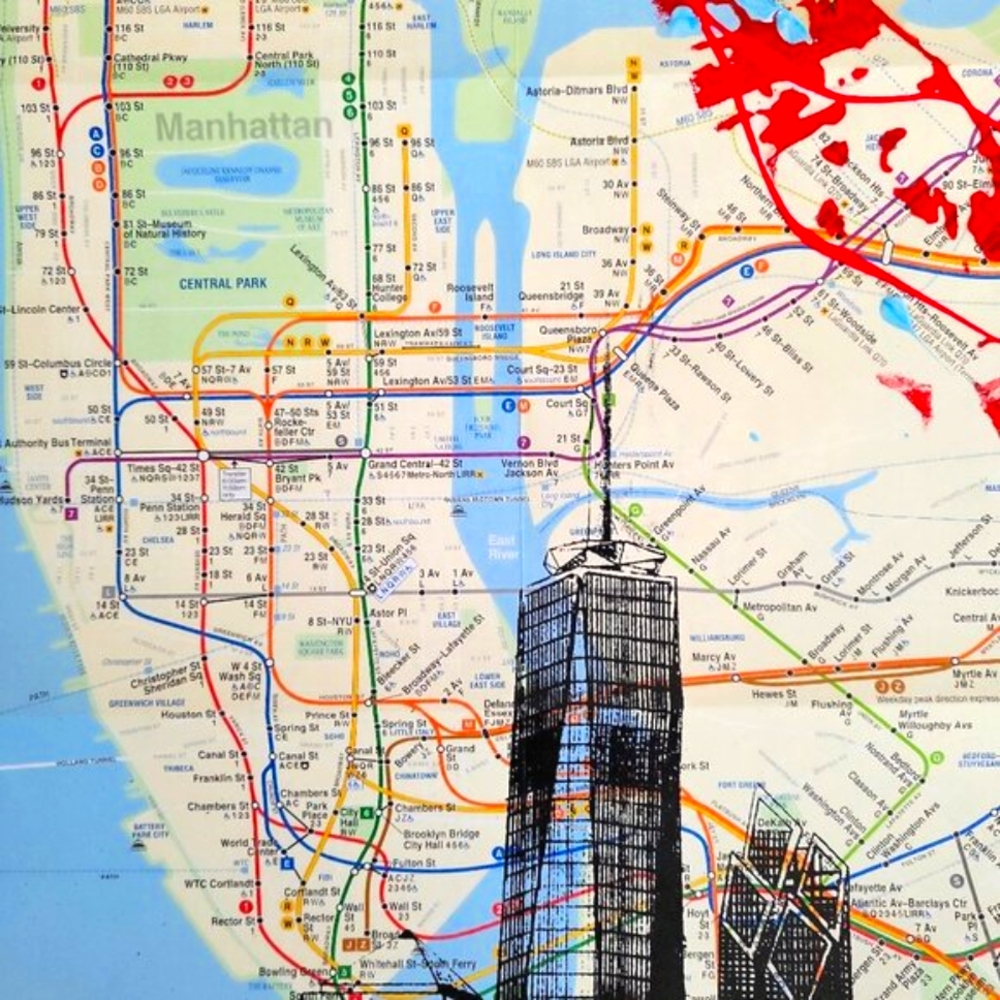 ❤ Handpainted I LOVE New York Skyline Acrylic Paint Artwork on a NYC Subway Map - Picture 8 of 11